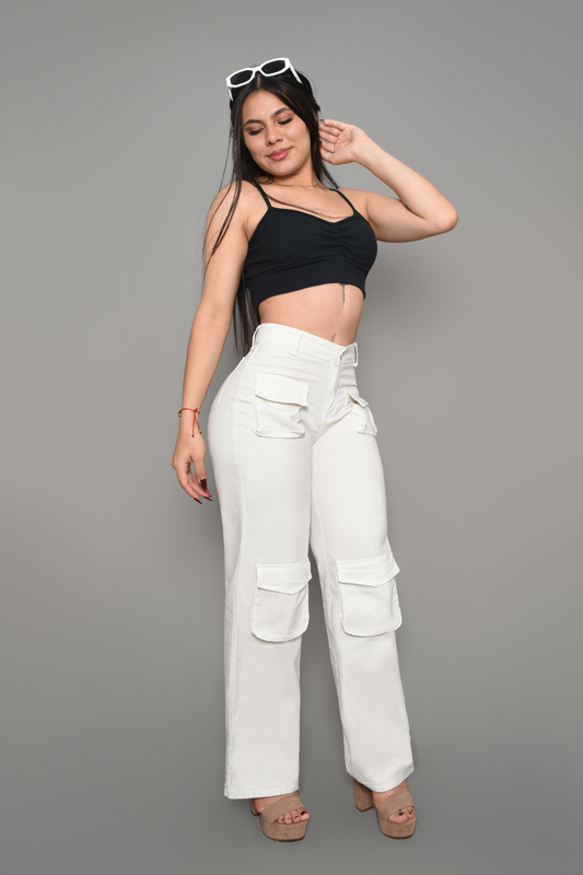 JEAN CARGO DAMA COLOR HUESO REF 3567-H