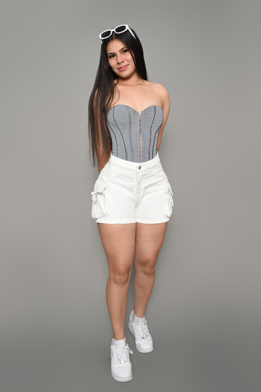 DENIM SHORT CARGO COLOR HUESO REF 3574-H