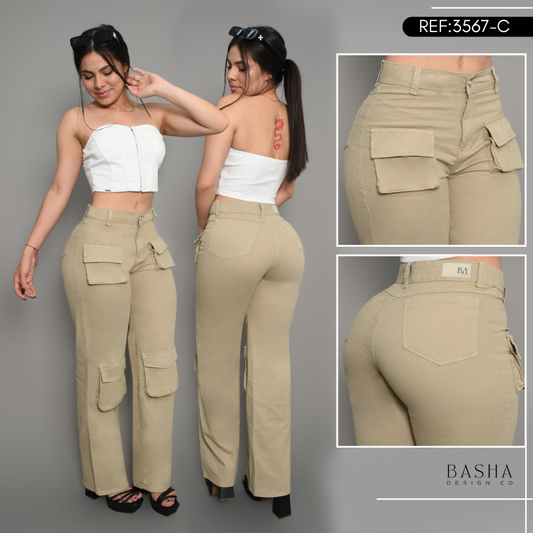 JEAN CARGO DAMA COLOR CAKI REF 3567-C