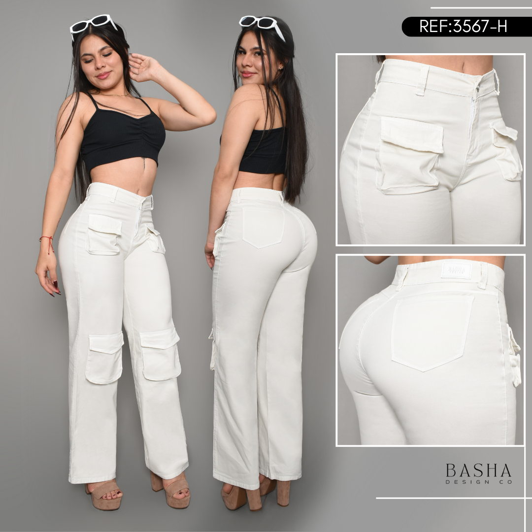 JEAN CARGO DAMA COLOR HUESO REF 3567-H