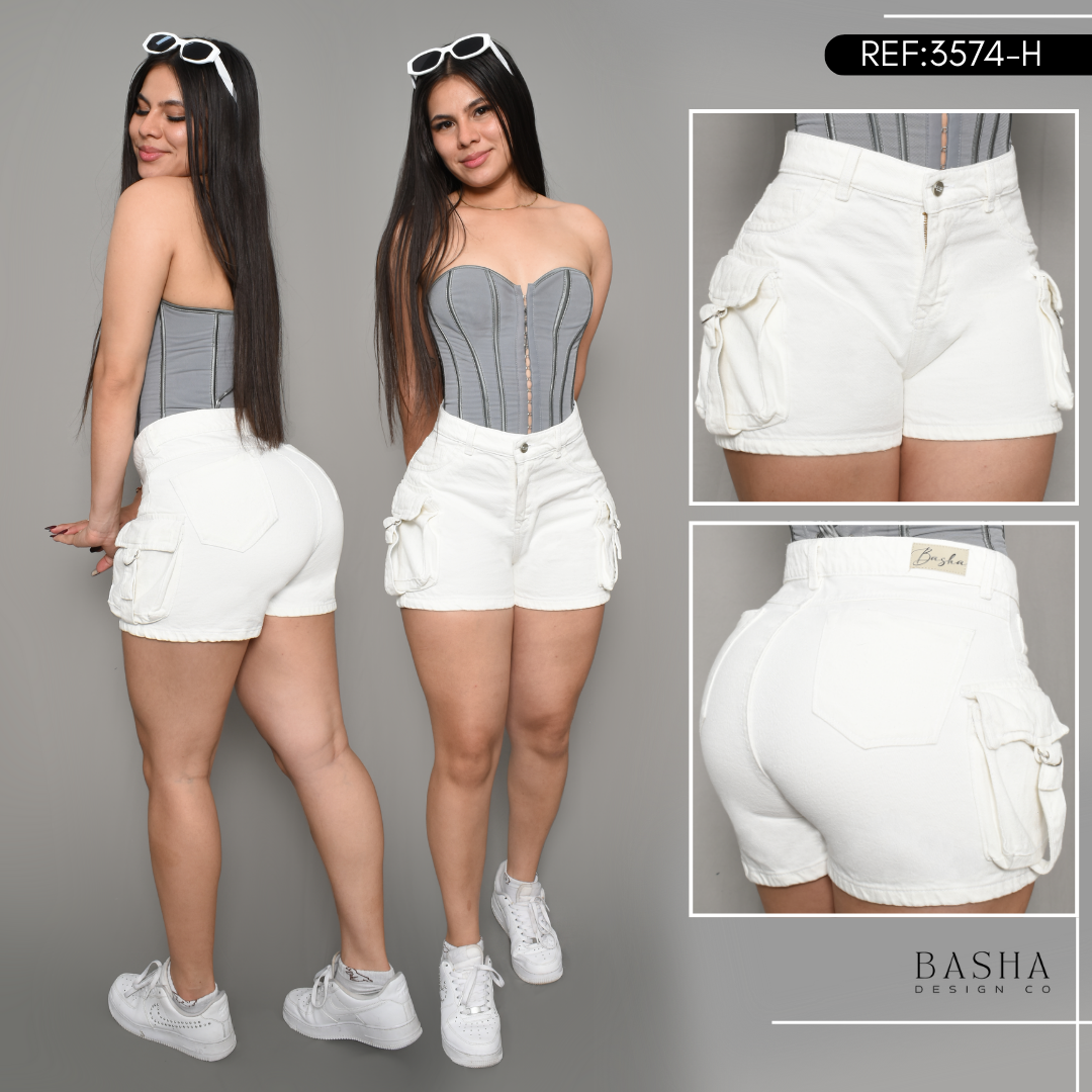 DENIM SHORT CARGO COLOR HUESO REF 3574-H