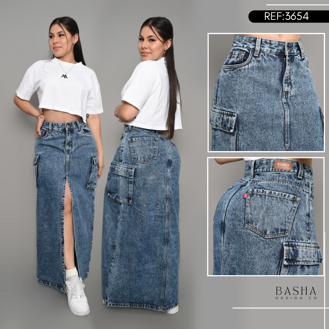 DENIM FALDA LARGA CARGO REF 3654